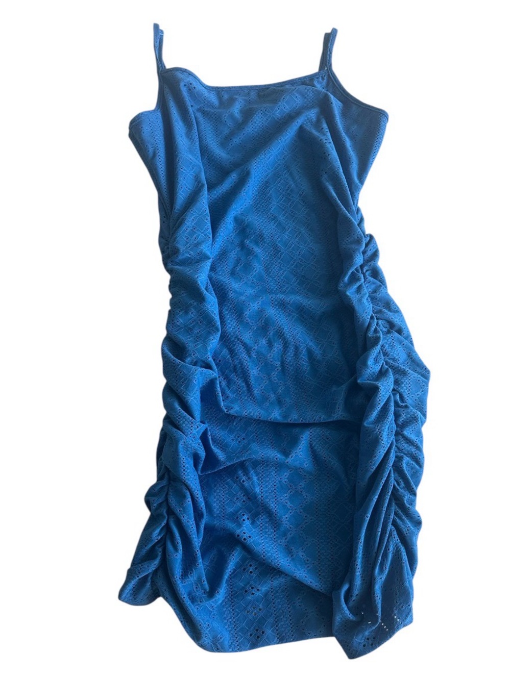 SHEIN Blue Ruched Eyelet Mini Dress